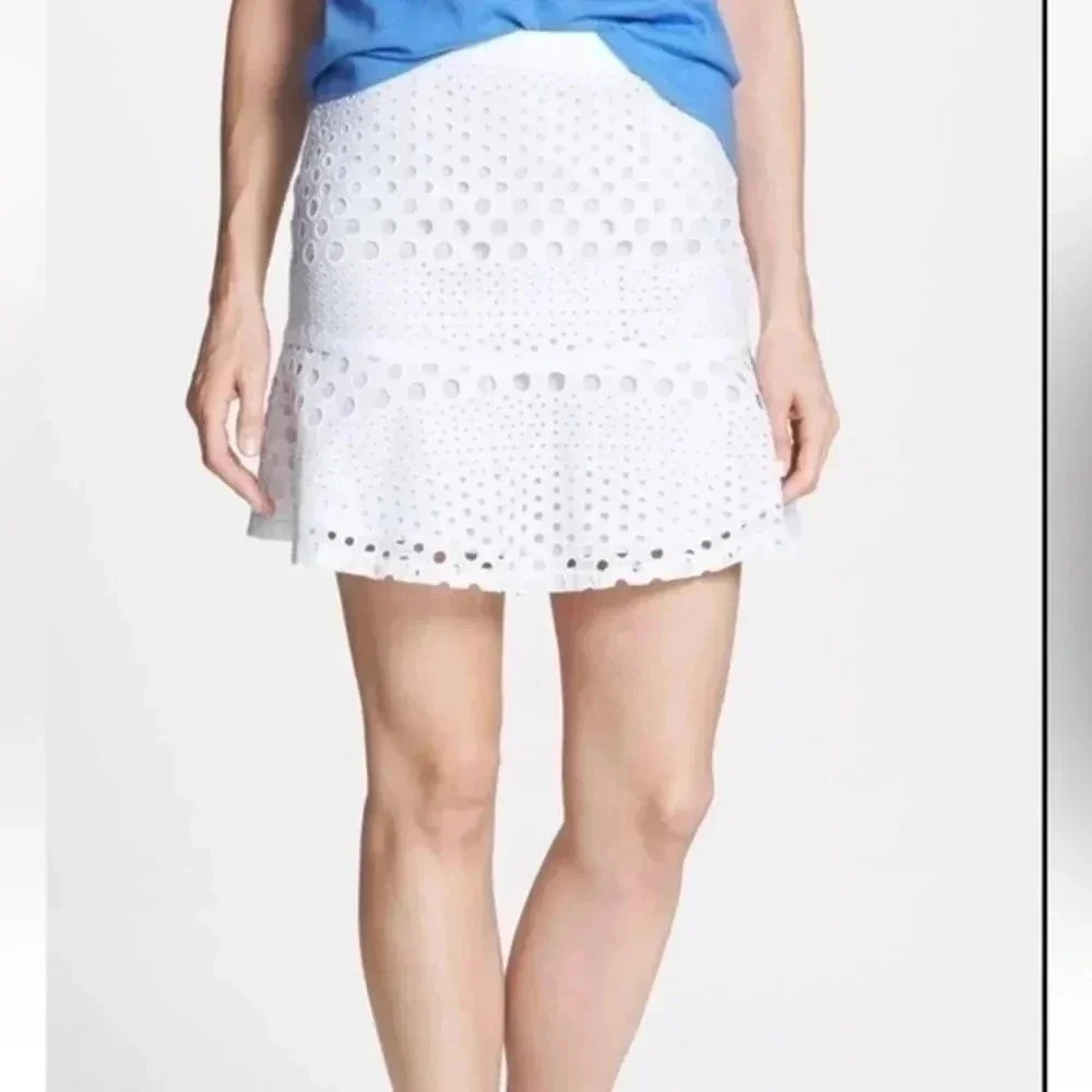 MICHAEL Michael Kors White 100% Cotton Eyelet Flounce Skirt Plus Size 14